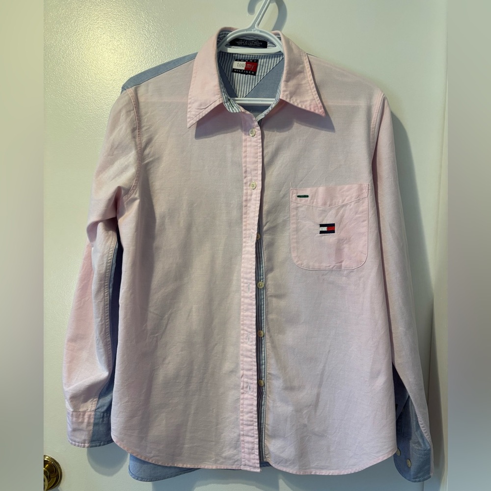 Tommy Hilfiger Pink and Blue Striped Collar Shirt